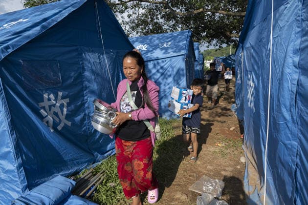 Temporary shelters provide aid to Nepal flood victims DEVIGHAT, NUWAKOT, NEPAL - SEPTEMBER 15: Nepal government and various non-governmental organizations provide temporary shelters and assistance to families affected by the devastating flash floods that struck Nepal on August 26, in Devighat Dham, Nuwakot, Nepal, on September 15, 2026. Several temporary shelters are set up along the Galchi-Trishuli-Rasuwagadhi road in Nuwakot, where various organizations and individuals provide food, cooking supplies and other essential items to affected families. A Nepali citizen who arrives from Australia donates shoes to children from affected families, while various toys, including colorful dolls, are also provided for children staying at the shelters.  Copyright: x2026xAnadoluxAbdulxGonix