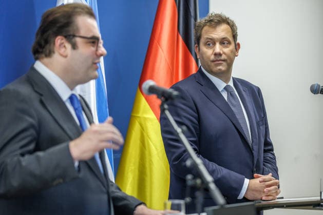 Lars Klingbeil (SPD), Federal Minister of Finance, during a press statement with Eurogroup President Kyriakos Pierrakakis; Lars Klingbeil (SPD), Federal Minister of Finance, during a press briefing with Eurogroup President Kyriakos Pierrakakis at the Ministry of Finance on September 15, 2026, in Berlin, Berlin, Germany, Ministry of Finance