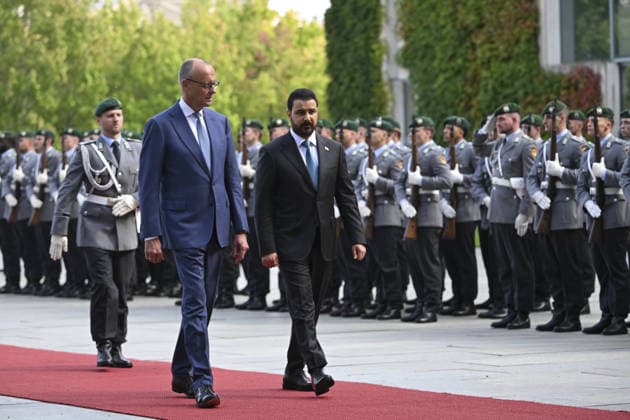 Friedrich Merz welcomes Iraqi Prime Minister Ali al-Zeidi in Berlin BERLIN, GERMANY - SEPTEMBER 15: German Chancellor Friedrich Merz receives Iraqi Prime Minister Ali al-Zaidi with an official ceremony at Federal Chancellery in Berlin, Germany on September 15, 2026. Halil Sagirkaya Anadolu Berlin Germany. Editorial use only. Please get in touch for any other usage.  Copyright: x2026xAnadoluxHalilxSagirkayax