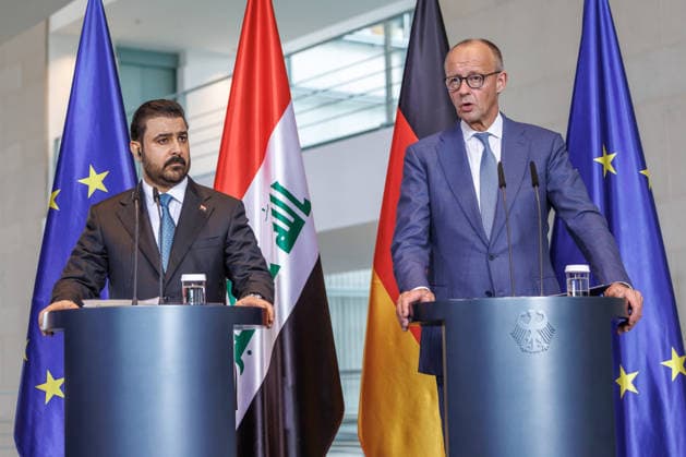 Chancellor Friedrich Merz (CDU) with the Prime Minister of the Republic of Iraq, Ali Falih Kadhim al Saidi; Chancellor Friedrich Merz (CDU) with the Prime Minister of the Republic of Iraq, Ali Falih Kadhim al Saidi, at the Federal Chancellery in Berlin on September 15, 2026; Berlin, Berlin, Germany; Federal Chancellery