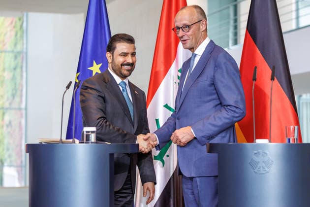Chancellor Friedrich Merz (CDU) with the Prime Minister of the Republic of Iraq, Ali Falih Kadhim al Saidi; Chancellor Friedrich Merz (CDU) with the Prime Minister of the Republic of Iraq, Ali Falih Kadhim al Saidi, at the Federal Chancellery in Berlin on September 15, 2026; Berlin, Berlin, Germany; Federal Chancellery