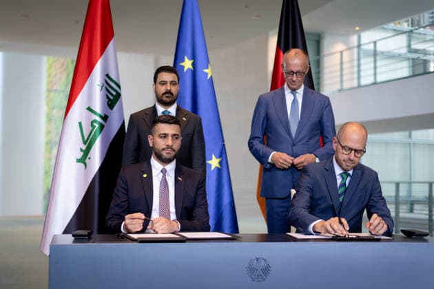Prime Minister of Iraq, Ali Faleh Al Zaidi; Federal Chancellor, Friedrich Merz; Berlin; signing of the agreement; Federal Chancellery; Prime Minister of Iraq, Ali Faleh Al Zaidi; Federal Chancellor, Friedrich Merz; Berlin; Berlin, GER