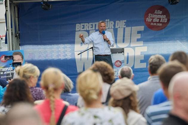 AfD Community Festival in Rostock ** FOR EDITORIAL USE ONLY ** EDITORIAL USE ONLY ** p Leif Erik Holm, AfD’s top candidate for the state election in Mecklenburg-Western Pomerania, speaks at a community festival in Germany, Mecklenburg-Western Pomerania, Bad Doberan. Copyright JörgxCarstensen Copyright: JörgxCarstensen doc87m5lnuyhfl3eblymr0 ,EDITORIAL USE ONLY Copyright: JörgxCarstensen