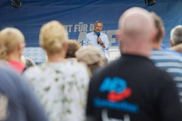 AfD Community Festival in Rostock ** FOR EDITORIAL USE ONLY ** EDITORIAL USE ONLY ** p Leif Erik Holm, AfD’s top candidate for the state election in Mecklenburg-Western Pomerania, speaks at a community festival in Germany, Mecklenburg-Western Pomerania, Bad Doberan. Copyright JörgxCarstensen Copyright: JörgxCarstensen doc87m5mjzpdcx16tlkumof ,EDITORIAL USE ONLY Copyright: JörgxCarstensen