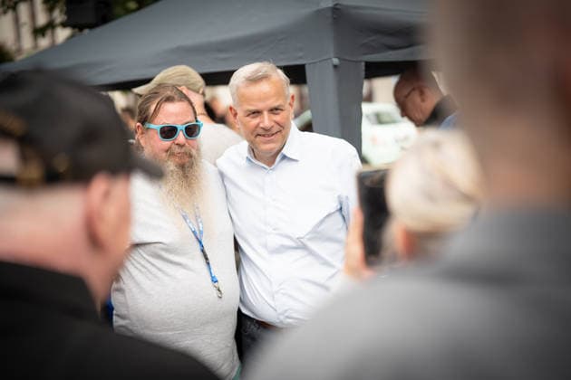 AfD candidate for Minister President Leif Eric Holm at the market square in Bad Doberan; AfD campaign event in Bad Doberan for the 2026 state election in Mecklenburg-Western Pomerania, Bad Doberan, Mecklenburg-Western Pomerania, Germany; market square