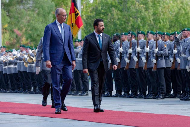 Military Honors for Iraqi Prime Minister Al Zaidi September 15, 2026, Berlin, Germany: Chancellor Friedrich Merz (CDU) welcomes Iraqi Prime Minister Ali Faleh Al Zaidi with military honors at the Chancellery
