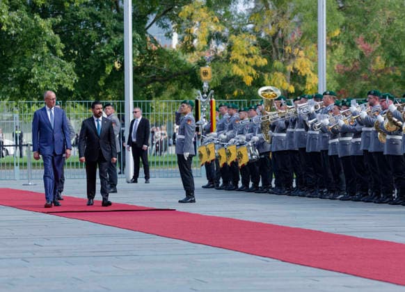 Military Honors for Iraqi Prime Minister Al Zaidi September 15, 2026, Berlin, Germany: Chancellor Friedrich Merz (CDU) receives Iraqi Prime Minister Ali Faleh Al Zaidi with military honors at the Chancellery