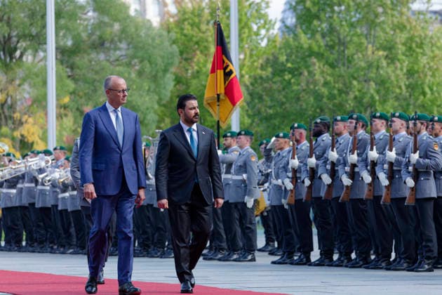 Military Honors for Iraqi Prime Minister Al Zaidi September 15, 2026, Berlin, Germany: Chancellor Friedrich Merz (CDU) receives Iraqi Prime Minister Ali Faleh Al Zaidi with military honors at the Chancellery