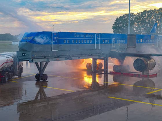 ICAO Airport Exercise in Hannover (HAJ): The first flames shoot out of the engine of the training aircraft Copyright: xBerndxGüntherx
