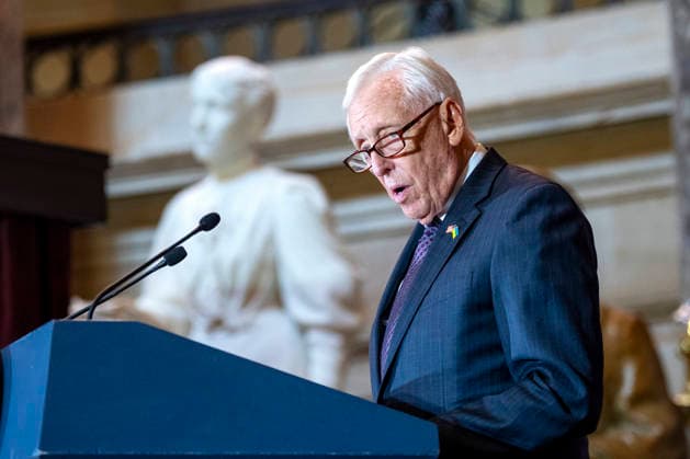 Rep. Steny Hoyer, D-MD, speaks at the unveiling ceremony for former Speaker of the House Kevin McCarthy s official portrait at the U.S. Capitol in Washington, DC on Tuesday, September 15, 2026. McCarthy served as the 55th Speaker of the U.S. House of Representatives in 2023 and served California s 23rd Congressional District from 2007 to 2023.  WAP20260915392 BONNIExCASH