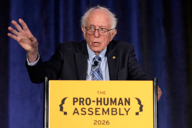 Senator Bernie Sanders speaks during a conference at the Pro-Human Assembly in Washington, United States, 15 September 2026. Sanders promotes an initiative to ensure that artificial intelligence remains under human control. Bernie Sanders at the Pro-Human Assembly !ACHTUNG: NUR REDAKTIONELLE NUTZUNG!  Copyright: xLENINxNOLLYx AME7688 20260915-55021409860_1