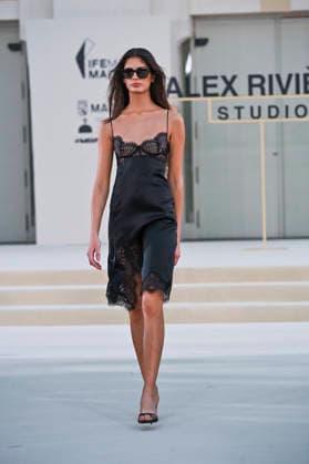 September 15, 2026, Madrid, Spain: A model parades with Alex Riviere design during Mercedes Benz Fashion Week Madrid Cibeles Palace in Madrid, 15 February of 2026 Spain Madrid Spain - ZUMAs197 20260915_aaa_s197_354 Copyright: xAtilanoxGarciax