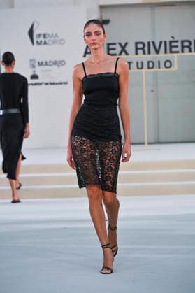 September 15, 2026, Madrid, Spain: A model parades with Alex Riviere design during Mercedes Benz Fashion Week Madrid Cibeles Palace in Madrid, 15 February of 2026 Spain Madrid Spain - ZUMAs197 20260915_aaa_s197_377 Copyright: xAtilanoxGarciax