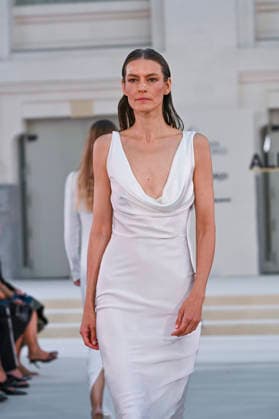 September 15, 2026, Madrid, Spain: A model parades with Alex Riviere design during Mercedes Benz Fashion Week Madrid Cibeles Palace in Madrid, 15 February of 2026 Spain Madrid Spain - ZUMAs197 20260915_aaa_s197_381 Copyright: xAtilanoxGarciax