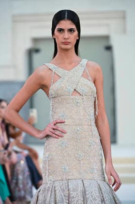 September 15, 2026, Madrid, Spain: A model parades with Hannibal Laguna design during Mercedes Benz Fashion Week Madrid Cibeles Palace in Madrid, 15 February of 2026 Spain Madrid Spain - ZUMAs197 20260915_aaa_s197_566 Copyright: xAtilanoxGarciax