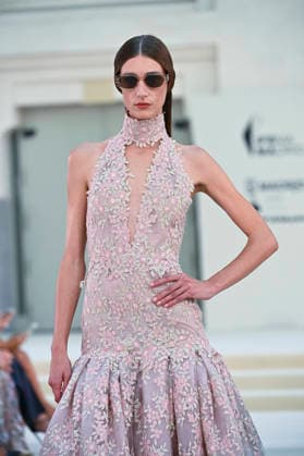September 15, 2026, Madrid, Spain: A model parades with Hannibal Laguna design during Mercedes Benz Fashion Week Madrid Cibeles Palace in Madrid, 15 February of 2026 Spain Madrid Spain - ZUMAs197 20260915_aaa_s197_594 Copyright: xAtilanoxGarciax