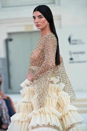 September 15, 2026, Madrid, Spain: A model parades with Hannibal Laguna design during Mercedes Benz Fashion Week Madrid Cibeles Palace in Madrid, 15 February of 2026 Spain Madrid Spain - ZUMAs197 20260915_aaa_s197_637 Copyright: xAtilanoxGarciax