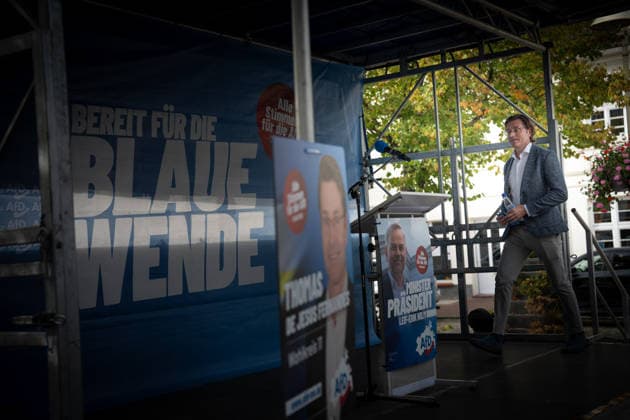 Thomas de Jesus Fernandes, AfD politician, state parliament member, and candidate for the 2026 state election; AfD campaign event in Bad Doberan for the 2026 state election in Mecklenburg-Western Pomerania; Bad Doberan, Mecklenburg-Western Pomerania, Germany; Market Square