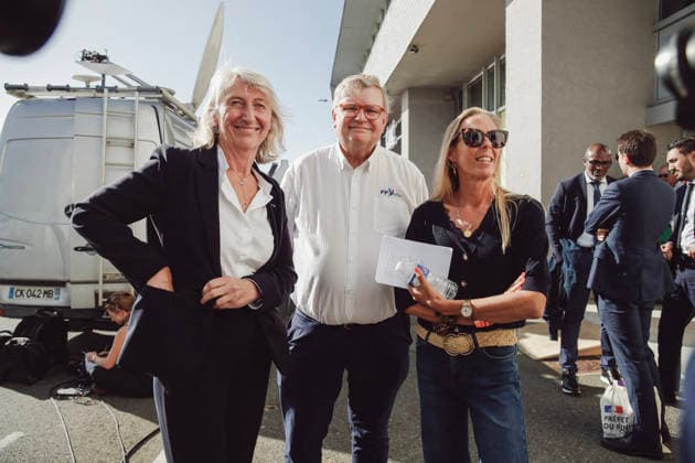 Public Tribute To Charlie Dalin - Concarneau Catherine Chabaud, Minister Delegate for the Sea and Fishery, Jean-Luc Denechau, President of Federation Francaise de la Voile, and Perrine Le Pape-Dalin, Charlie s wife, attending the Public tribute to celebrate the memory of skipper Charlie Dalin, winner of 2024-2025 Vendee Globe who passed away on June 2026, succumbing to cancer. Spectacular gathering on the water in the bay of Concarneau in front of the Corniche, of dozens of boats from all disciplines: giant Ultim trimarans, IMOCA class, Figaro, Class 40, Mini 6.50, wingfoils, recreational boats, local fishermen, SNSM (French Sea Rescue Society), a French Navy vessel, and the Abeille Bretagne. September 15, 2026 in Concarneau, France. Photo Copyright: xBertrand-HillionxMarie-Paola ABACAx
