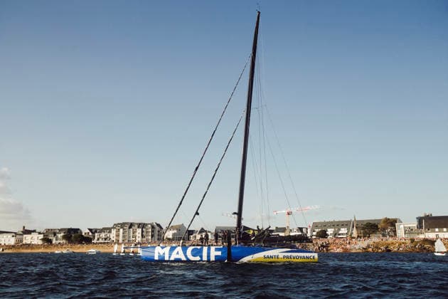 Public Tribute To Charlie Dalin - Concarneau MACIF Imoca, Charlie s boat, during the Public tribute to celebrate the memory of skipper Charlie Dalin, winner of 2024-2025 Vendee Globe who passed away on June 2026, succumbing to cancer. Spectacular gathering on the water in the bay of Concarneau in front of the Corniche, of dozens of boats from all disciplines: giant Ultim trimarans, IMOCA class, Figaro, Class 40, Mini 6.50, wingfoils, recreational boats, local fishermen, SNSM (French Sea Rescue Society), a French Navy vessel, and the Abeille Bretagne. September 15, 2026 in Concarneau, France. Photo by Marie-Paola Bertrand-Hillion ABACAPRESS.COM Concarneau Finistere France Copyright: xBertrand-HillionxMarie-Paola ABACAx