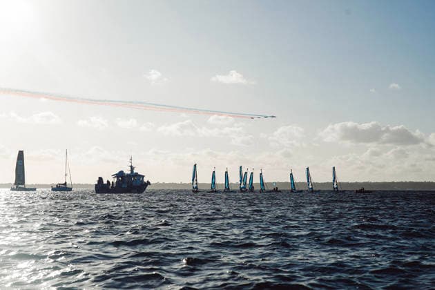 Public Tribute To Charlie Dalin - Concarneau Patrouille de France at the Public tribute to celebrate the memory of skipper Charlie Dalin, winner of 2024-2025 Vendee Globe who passed away on June 2026, succumbing to cancer. Spectacular gathering on the water in the bay of Concarneau in front of the Corniche, of dozens of boats from all disciplines: giant Ultim trimarans, IMOCA class, Figaro, Class 40, Mini 6.50, wingfoils, recreational boats, local fishermen, SNSM (French Sea Rescue Society), a French Navy vessel, and the Abeille Bretagne. September 15, 2026 in Concarneau, France. Photo by Marie-Paola Bertrand-Hillion ABACAPRESS.COM Concarneau Finistere France Copyright: xBertrand-HillionxMarie-Paola ABACAx