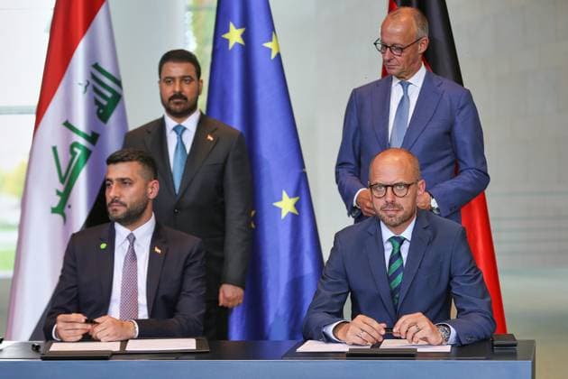Berlin, Germany, September 15, 2026: The Federal Chancellery hosted a reception for Iraqi Prime Minister Ali al-Zaidi and Federal Chancellor Friedrich Merz (CDU), as well as Iraqi Minister of Electricity Ali Saadi Waheeb and Christian Bruch, CEO of Siemens Energy, who signed the agreement. Copyright: xdtsxNachrichtenagenturx dts_134763