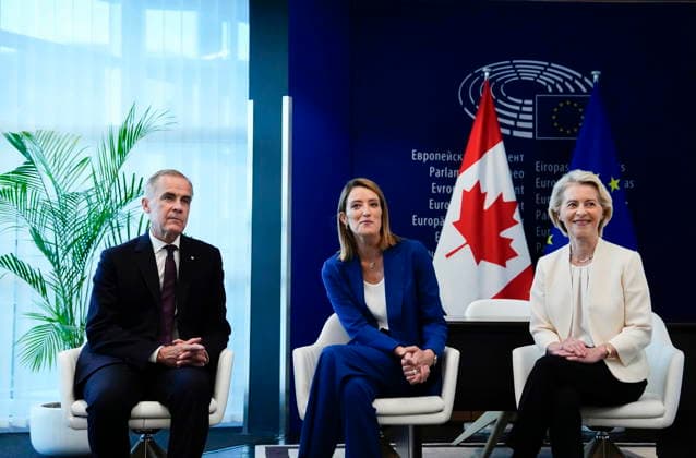 September 16, 2026, Strasbourg, France: Prime Minister Mark Carney participates in a meeting with President of the European Parliament Roberta Metsola and President of the European Commission Ursula von der Leyen, at the European Parliament in Strasbourg, France, on Wednesday, Sept. 16, 2026. Strasbourg France  - ZUMAc35_ 20260916_zaf_c35_014 Copyright: xJustinxTangx