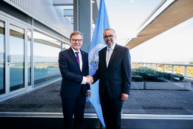 Johann Wadephul (CDU), Federal Minister of Foreign Affairs, meets with Tedros Adhanom Ghebreyesus, Director-General of the World Health Organization (WHO), for a discussion in Geneva on September 15, 2026. Photographed on behalf of the Federal Foreign Office (AA) in Geneva, Switzerland. Copyright: xFelixxZahnx