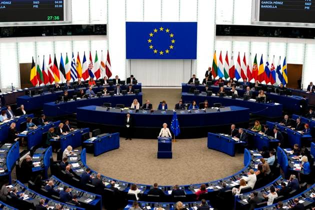 September 16, 2026, Strasbourg, France: Prime Minister Mark Carney attends the State of the European Union address by President of the European Commission Ursula von der Leyen, at the European Parliament in Strasbourg, France, on Wednesday, Sept. 16, 2026. Strasbourg France  - ZUMAc35_ 20260916_zaf_c35_034 Copyright: xJustinxTangx