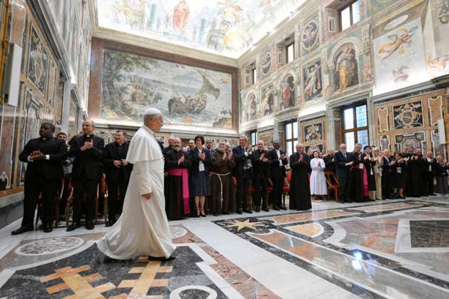 PRIVATE AUDIENCE_PAPA_2026 Italy,Rome, Vatican, 2026 9 16 Pope Leo XIV receives in a private audience participants in the academic conference organized by the Congregation for the Causes of Saints at the Vatican . EDITORIAL USE ONLY - NO BOOKS Copyright: xVATICANxMEDIA xCatholicxPressxPhotox