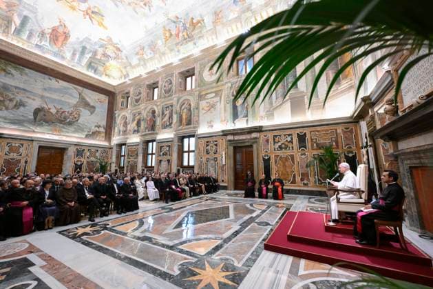 PRIVATE AUDIENCE_PAPA_2026 Italy,Rome, Vatican, 2026 9 16 Pope Leo XIV receives in a private audience participants in the academic conference organized by the Congregation for the Causes of Saints at the Vatican . EDITORIAL USE ONLY - NO BOOKS Copyright: xVATICANxMEDIA xCatholicxPressxPhotox