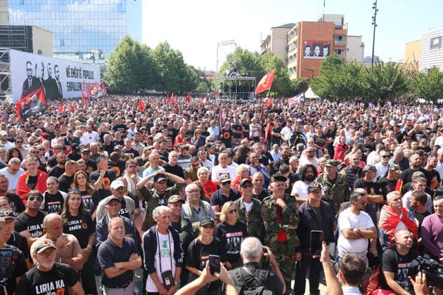 Kosovo s ex-President Thaci sentenced to 25 years for war crimes PRISTINA, KOSOVO - SEPTEMBER 16: People who filled the squares in Kosovo s capital Pristina watch the verdict hearing in the trial of Kosovo Liberation Army (KLA) commanders Thaci, Krasniqi, Veseli, and Selimi on September 16, 2026. Former Kosovo President Hashim Thaci, who has been standing trial in custody in The Hague, Netherlands, was found guilty of war crimes and sentenced to 25 years in prison. Erkin Keci Anadolu Pristina Kosovo. Editorial use only. Please get in touch for any other usage.  Copyright: x2026xAnadoluxErkinxKecix