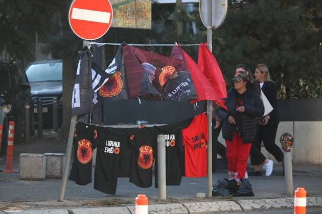 Kosovo s ex-President Thaci sentenced to 25 years for war crimes PRISTINA, KOSOVO - SEPTEMBER 16: Flags of the Kosovo Liberation Army (KLA) were hung at several locations ahead of the verdict hearing in the trial of Kosovo Liberation Army (KLA) commanders Thaci, Krasniqi, Veseli, and Selimi on September 16, 2026. Former Kosovo President Hashim Thaci, who has been standing trial in custody in The Hague, Netherlands, was found guilty of war crimes and sentenced to 25 years in prison. Erkin Keci Anadolu Pristina Kosovo. Editorial use only. Please get in touch for any other usage.  Copyright: x2026xAnadoluxErkinxKecix