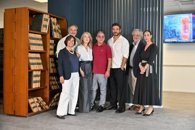 IPA88594163 - Rome: RAI Headquarters on Via Severo. Photocall for the TV series *Giovannino Guareschi*. Pictured: Salvatore Striano, Giuseppe Zeno, Maurizio Donadoni, Andrea Porpora, Maria Pia Ammirati  Copyright: xMaurizioxD Avanzox xMaurizioxDxAvanzox IPA88594163
