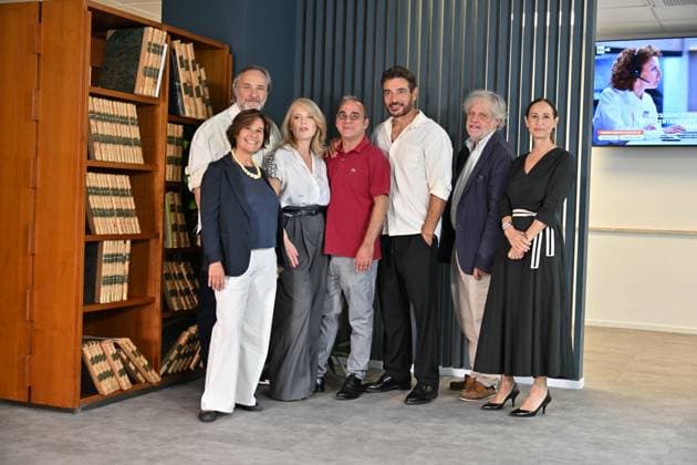 IPA88594167 - Rome: RAI Headquarters on Via Severo. Photocall for the TV series *Giovannino Guareschi*. Pictured: Salvatore Striano, Giuseppe Zeno, Maurizio Donadoni, Andrea Porpora, Maria Pia Ammirati  Copyright: xMaurizioxD Avanzox xMaurizioxDxAvanzox IPA88594167