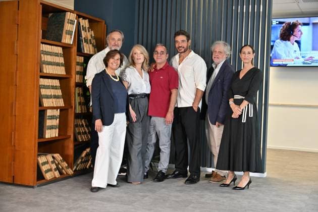 IPA88594170 - Rome: RAI Headquarters on Via Severo. Photocall for the Giovannino Guareschi TV series. Pictured: Salvatore Striano, Giuseppe Zeno, Maurizio Donadoni, Andrea Porpora, Maria Pia Ammirati  Copyright: xMaurizioxD Avanzox xMaurizioxDxAvanzox IPA88594170