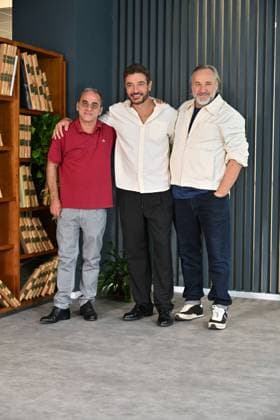 IPA88594142 - Rome: RAI headquarters on Via Severo. Photocall for the Giovannino Guareschi TV series. Pictured: Salvatore Striano, Giuseppe Zeno, Maurizio Donadoni  Copyright: xMaurizioxD Avanzox xMaurizioxDxAvanzox IPA88594142