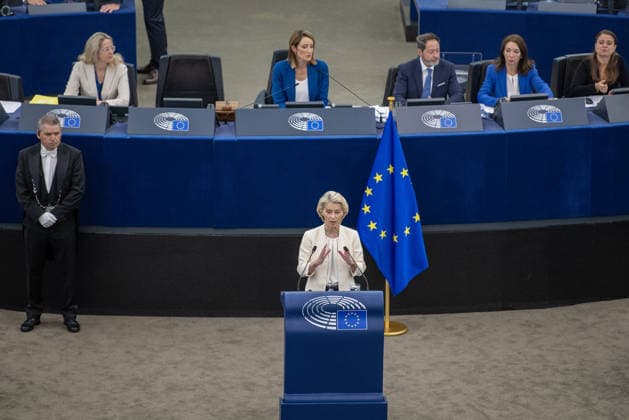 Mark Carney and Ursula von der Leyen at the European Parliament in Strasbourg STRASBOURG, FRANCE - SEPTEMBER 16: European Commission President Ursula von der Leyen delivers her 2026 State of the Union address at the European Parliament in Strasbourg, France on September 16, 2026. During the address, von der Leyen proposes closer European Union ties with Canada, including a path toward an unprecedented associate status. Ahmet Sel Anadolu Strasbourg France. Editorial use only. Please get in touch for any other usage.  Copyright: x2026xAnadoluxAhmetxSelx
