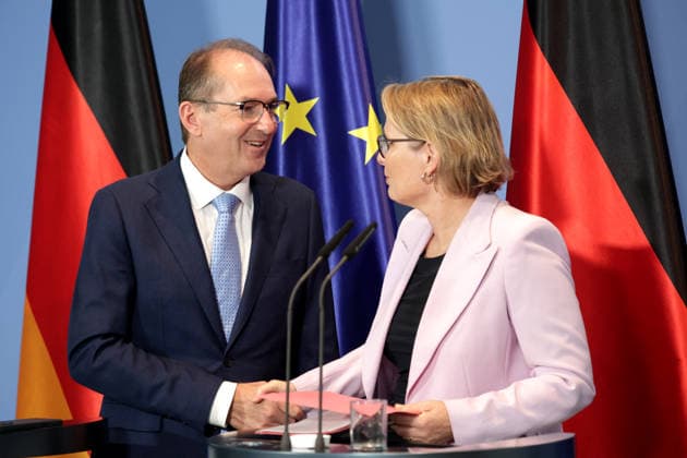 Alexander Dobrindt, Federal Minister of the Interior and for Homeland Affairs, CSU; Stefanie Hubig, Federal Minister of Justice, SPD; Press Conference on the 10-Point Plan for Better Protection Against Islamist Terrorism, Berlin, September 16, 2026