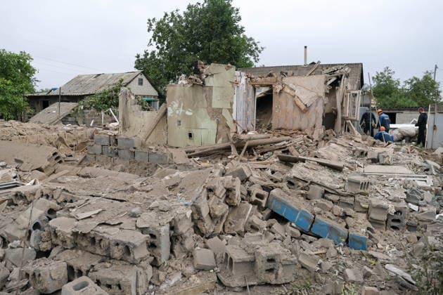 RUSSIA, DONETSK PEOPLE S REPUBLIC - SEPTEMBER 16, 2026: A view of a house destroyed by a drone strike in Zolotorevka. Dmitry Yagodkin TASS  97818200