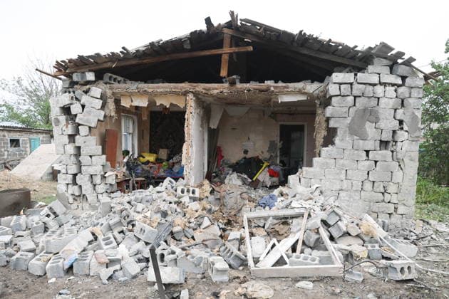 RUSSIA, DONETSK PEOPLE S REPUBLIC - SEPTEMBER 16, 2026: A view of a house destroyed by a drone strike in Zolotorevka. Dmitry Yagodkin TASS  97818221