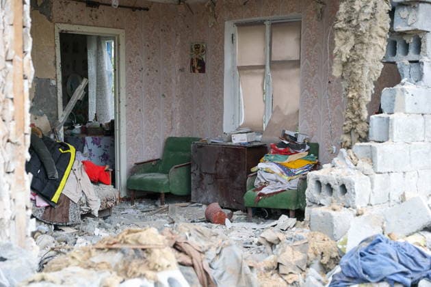 RUSSIA, DONETSK PEOPLE S REPUBLIC - SEPTEMBER 16, 2026: A view of a house destroyed by a drone strike in Zolotorevka. Dmitry Yagodkin TASS  97818226