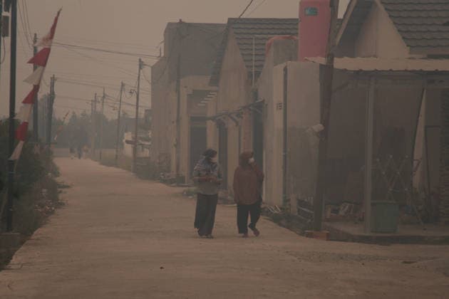 Wildfires fueled by El Nino affect Indonesia PALEMBANG, INDONESIA - SEPTEMBER 16: Women walk through the smoke as wildfire breaks out near their house in Sematang Borang district of Palembang, South Sumatra, Indonesia, on September 16, 2026. El Nino conditions are fueling wildfires across Indonesia, with around 113,336 cases of respiratory illness reported, according to health officials. Children under the age of 5 account for 26,545 cases, more than 20% of all recorded acute respiratory infection cases. Around 12.5 million people have been affected by wildfires, according to data from the Indonesian Health Ministry. Muhammad Fajri Anadolu Palembang Indonesia. Editorial use only. Please get in touch for any other usage.  Copyright: x2026xAnadoluxMuhammadxFajrix