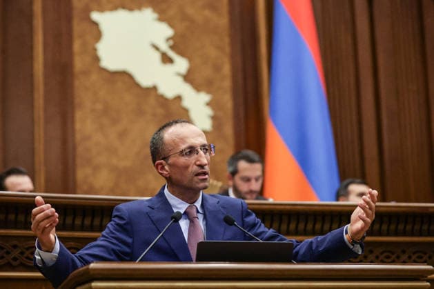 ARMENIA, YEREVAN - SEPTEMBER 16, 2026: Arsen Torosyan, Armenian Minister of Labor and Welfare, speaks during the second session of the Armenian Parliament of the 9th convocation Yerevan Armenia  - ZUMAt113 20260916_zaa_t113_499 Copyright: xAlexanderxPatrinx