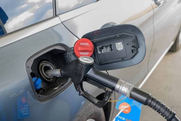 Car Being Filled with Diesel, HOCKENHEIM, Germany, September 16, 2026 A passenger car is being filled with diesel at a gas station. Stock photo illustrating fuel, gas prices, and mobility