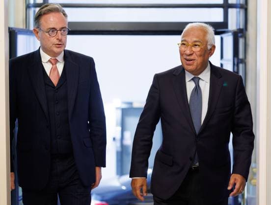 Belgian Prime Minister Bart De Wever and European Council President Antonio Costa pictured during a bilateral meeting between Belgian Prime Minister and European Council President ahead of next European Council on 15 and 16 October 2026, in Brussels, Wednesday 16 September 2026.  BENOITxDOPPAGNE 186640763