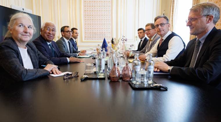 European Council President Antonio Costa and Prime Minister Bart De Wever pictured during a bilateral meeting between Belgian Prime Minister and European Council President ahead of next European Council on 15 and 16 October 2026, in Brussels, Wednesday 16 September 2026.  BENOITxDOPPAGNE 186640768