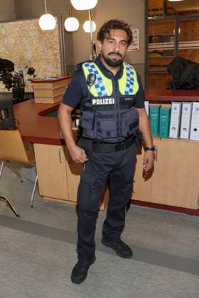 ABB HAFENKANTE Zejhun Demirov, actor in police uniform, at a photo op marking the premiere of the 20th anniversary season and the 500th episode of the ZDF TV series *Notruf Hafenkante* on the original set of PK 21 at Studio Hamburg on September 16, 2026 in Hamburg