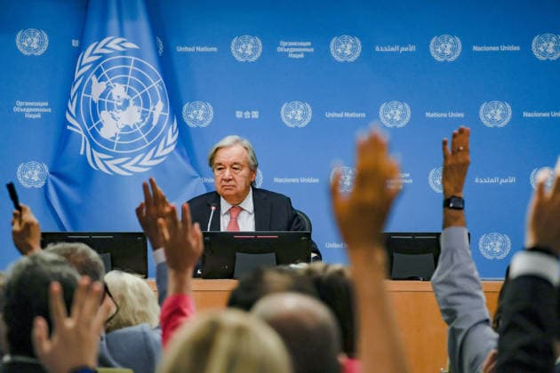 September 16, 2026, New York, New York, United States: United Nations Secretary-General ANTONIO GUTERRES takes questions from the press during his final press conference ahead of the UN General Assemblyâ€⠢s annual High-Level Week as Secretary-General, at UN Headquarters. Ahead of UNGA81, Guterres addressed escalating global conflicts and geopolitical divisions, the climate crisis, widening inequality and the rapid development of artificial intelligence, calling for stronger international cooperation, respect for the UN Charter and international law, and greater global safeguards around AI. Guterresâ€⠢ second and final term as UN Secretary-General concludes at the end of 2026. New York United States - ZUMAo116 20260916_znp_o116_006 Copyright: xBiancaxOterox