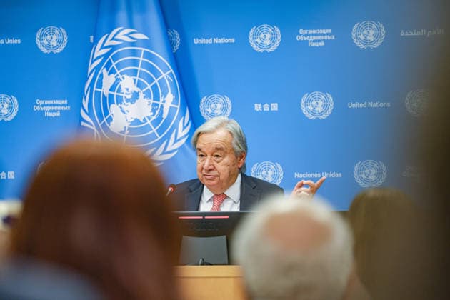 September 16, 2026, New York, New York, United States: United Nations Secretary-General ANTONIO GUTERRES gestures with his hand as he speaks during his final press conference ahead of the UN General Assemblyâ€⠢s annual High-Level Week as Secretary-General, at UN Headquarters. Ahead of UNGA81, Guterres addressed escalating global conflicts and geopolitical divisions, the climate crisis, widening inequality and the rapid development of artificial intelligence, calling for stronger international cooperation, respect for the UN Charter and international law, and greater global safeguards around AI. Guterresâ€⠢ second and final term as UN Secretary-General concludes at the end of 2026. New York United States - ZUMAo116 20260916_znp_o116_010 Copyright: xBiancaxOterox